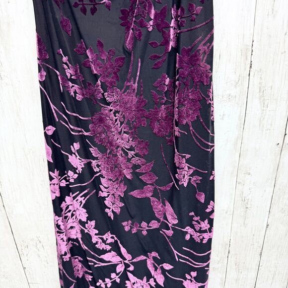 Arianna By Rachel Kaye Evening Gown One Shoulder Maxi Velvet Purple Floral Slit - Picture 3 of 10
